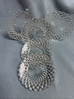 5-Anchor Hocking Waterford Waffle Glass Bread and Butter Plates (set of 5)